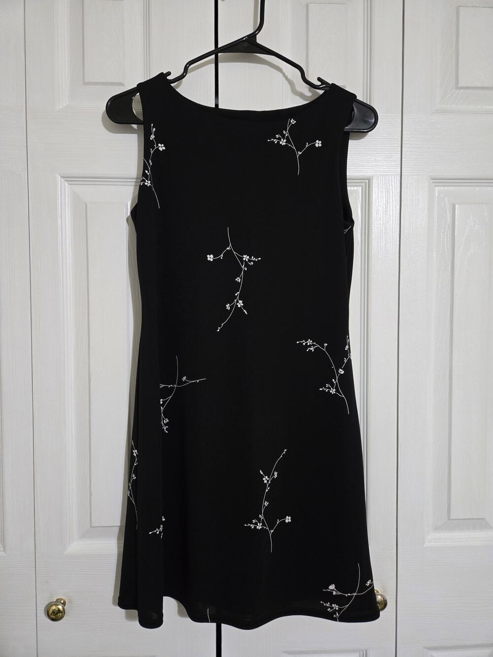 Denial small women's black and white floral dress with sheer overlay